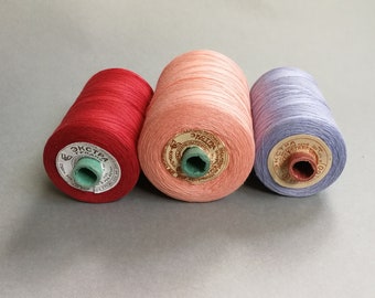 Strong Vintage 100% Cotton Thread Spools - Quality Sewing Tools - Zero Waste Natural Organic Thread Bobbins Blue - Red - Rose Pink