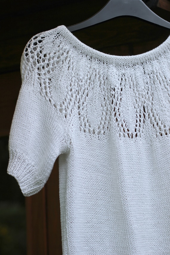Blusa de crochet blanca. Top tejido a mano para mujer Talla XS S. Top retro de