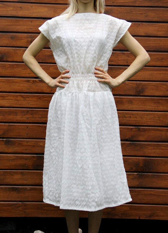 Wieg rand wetgeving 90's vintage pure witte jurk. Retro dames zomerjurk. Doop - Etsy België