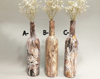 Decorated Wine Bottle Vase - Recycled Decorative Vase - Hand Painted House Warming Gift - Upcycled- Glass Candlestick -Handmade Glass Vase