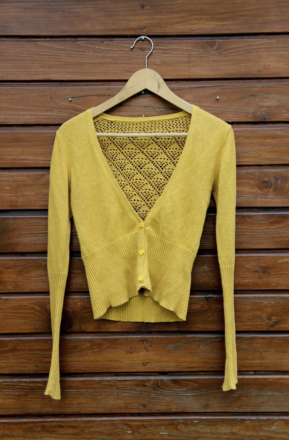 Dark Yellow Retro Ladies Knitted Cardigan, Sunny O