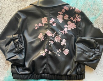 Hand Painted vegan leather CROP bomber jacket: MELISSA