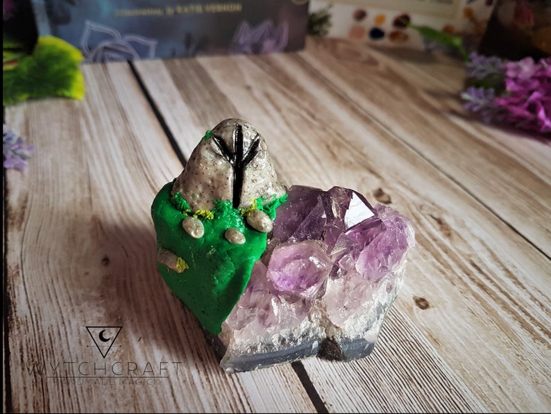 Crystal Incense Holder Altar Tools Amethyst Cluster Incense Burner Witchcraft Supply Algiz Rune Amethyst Incense Holder