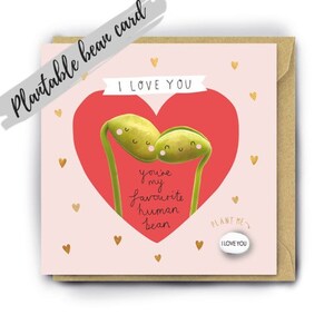 Valentines card with Plantable Bean, Valentine gift for him, husband, boyfriend, girlfriend, wife, handmade greetings card, I love you image 2
