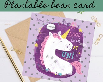 Silver foiled Funny graduation card, university card, good luck at university card, good luck card, unicorn card, good bye card, handmade