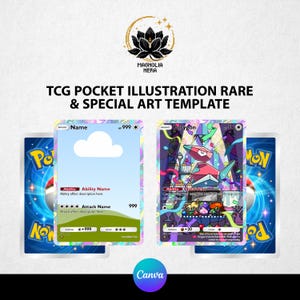 Pode incluir: Duas cartas de ilustração TCG Pocket com uma nuvem branca e um design Porygon. As cartas são cercadas por uma borda azul clara e roxa. O texto nas cartas inclui "Name", "Ability Name", "Attack Name" e "Porygon". O logotipo Magnolia Nera está no topo.