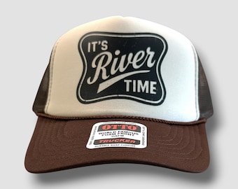 River Time Trucker Hat: Brown Tan Mesh Snapback