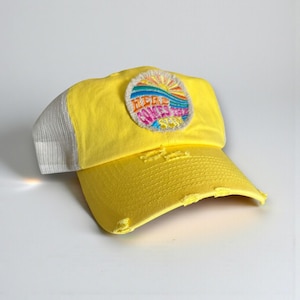 Embroidered "Here Comes the Sun" Trucker Hat: Summer Beach Patch