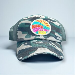 Here Comes the Sun Trucker Hat- Embroidered Patch - Choose Your Hat Color