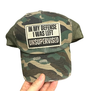 Gorra de camionero divertida: parche &quot;En mi defensa&quot;, un regalo atrevido sin supervisión