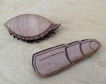 Brooch pin red lipstick eye laser wood