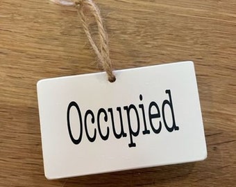 Bathroom Sign, 2 sided reversible hanging wood sign for Bathroom door or Office door