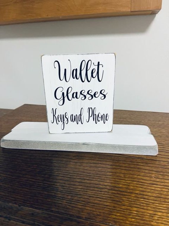 wallet, glasses, keys and phone sign, entry way decor, home decor, foyer decor