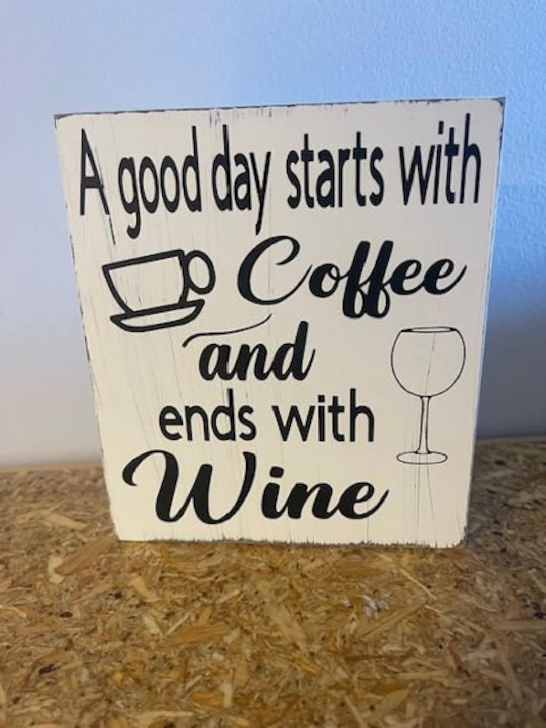 Funny Coffee & Wine Wooden Sign - 5x5 Inch Farmhouse Desk Decor For Office Or Home