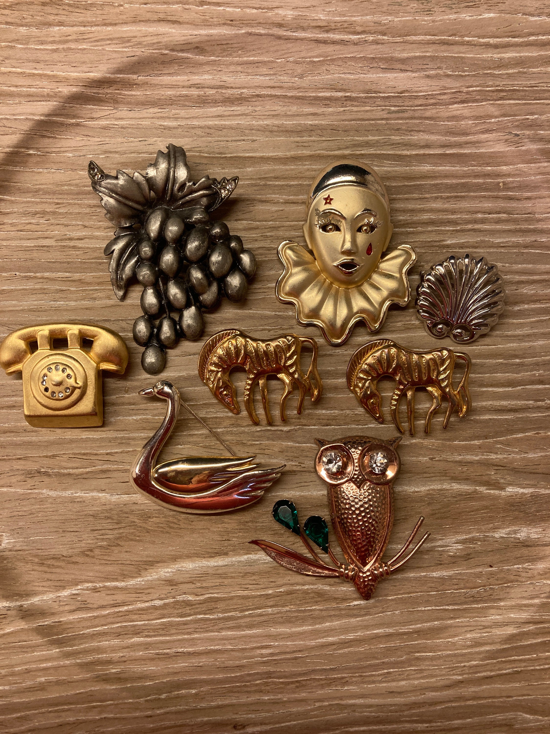 Vintage Lot 8 Brooches Pins Figural Brooches Pins Telephone Etsy