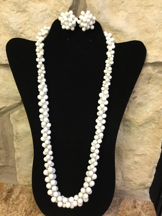 Vintage Miriam Haskell White Bead Necklace Earrings Vintage | Etsy