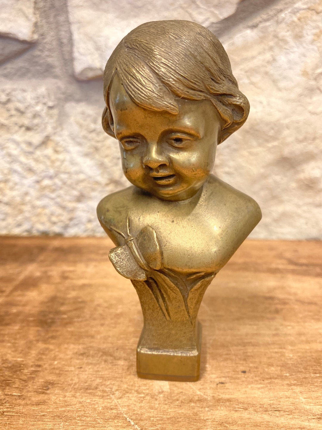 Antique 19th Century French Bronze Child Bust Seal, Antique Desk