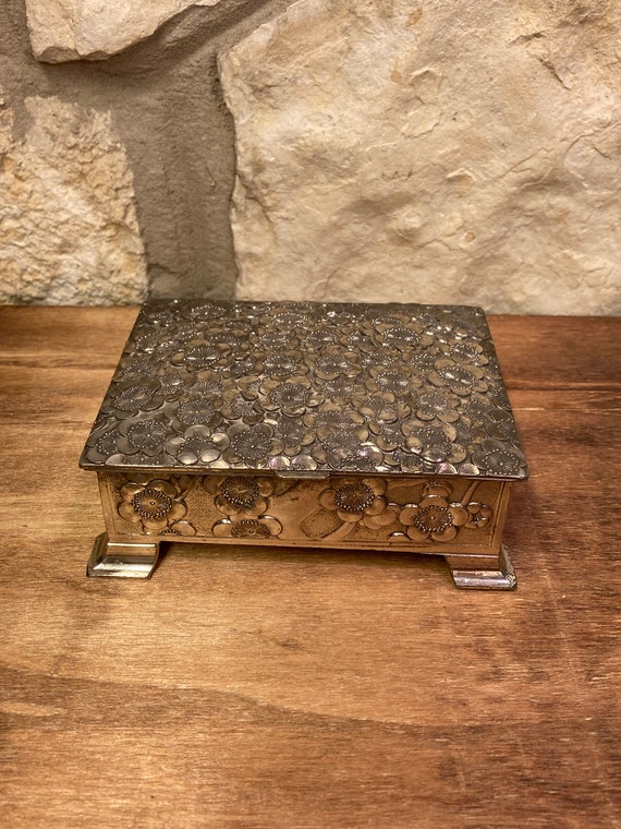 Vintage Silver Embossed Floral Box, Cigarette Box,