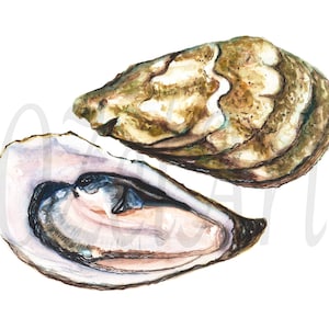 Oyster Watercolor Painting Digital Download Art Still Life Printable Art DIGITAL Illustration Home Wall Decor Кitchen Restaurant Print Gift
