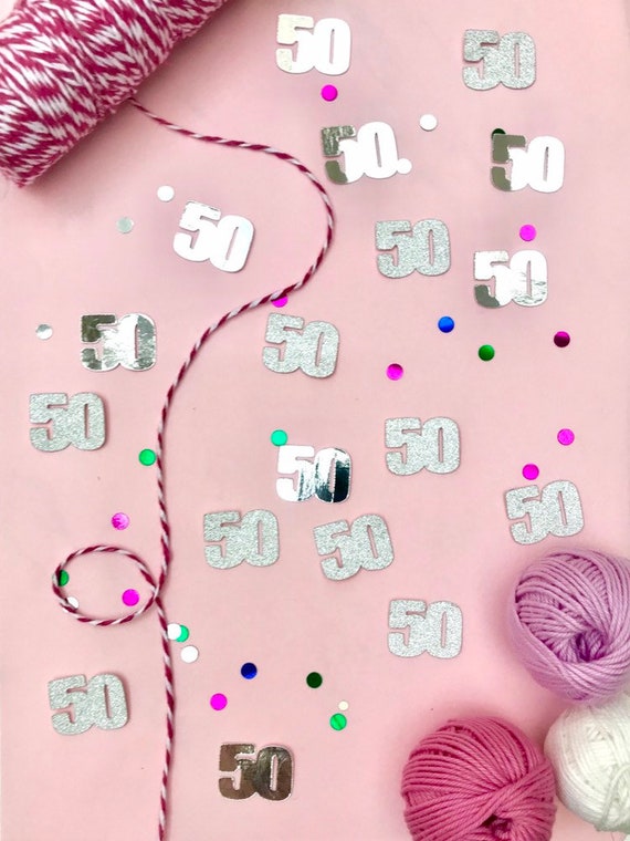 50 Pieces 50th Birthday Decoration Silver Glitter Silver Glitter 50 Confetti