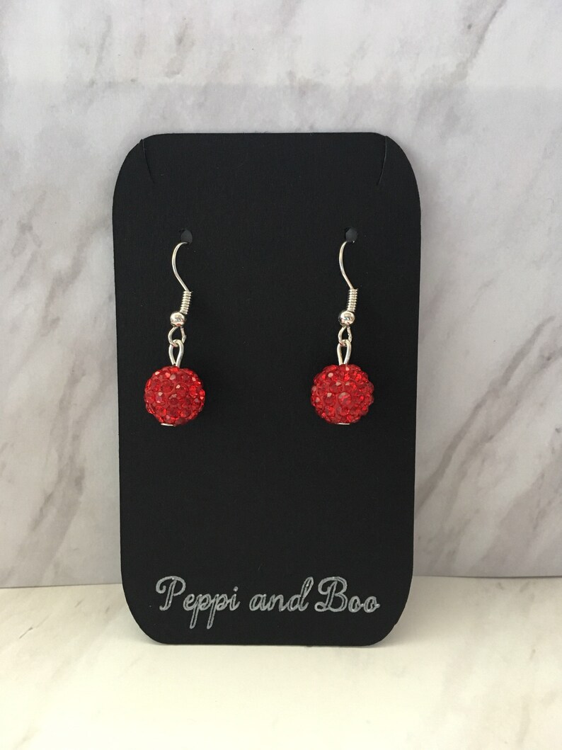 Disco Ball Beads Crystal Earrings Silver Earrings Wedding Accessories Red Disco Ball Earrings Red Crystal Earrings