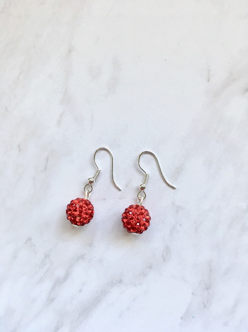 Disco Ball Beads Crystal Earrings Silver Earrings Wedding Accessories Red Disco Ball Earrings Red Crystal Earrings