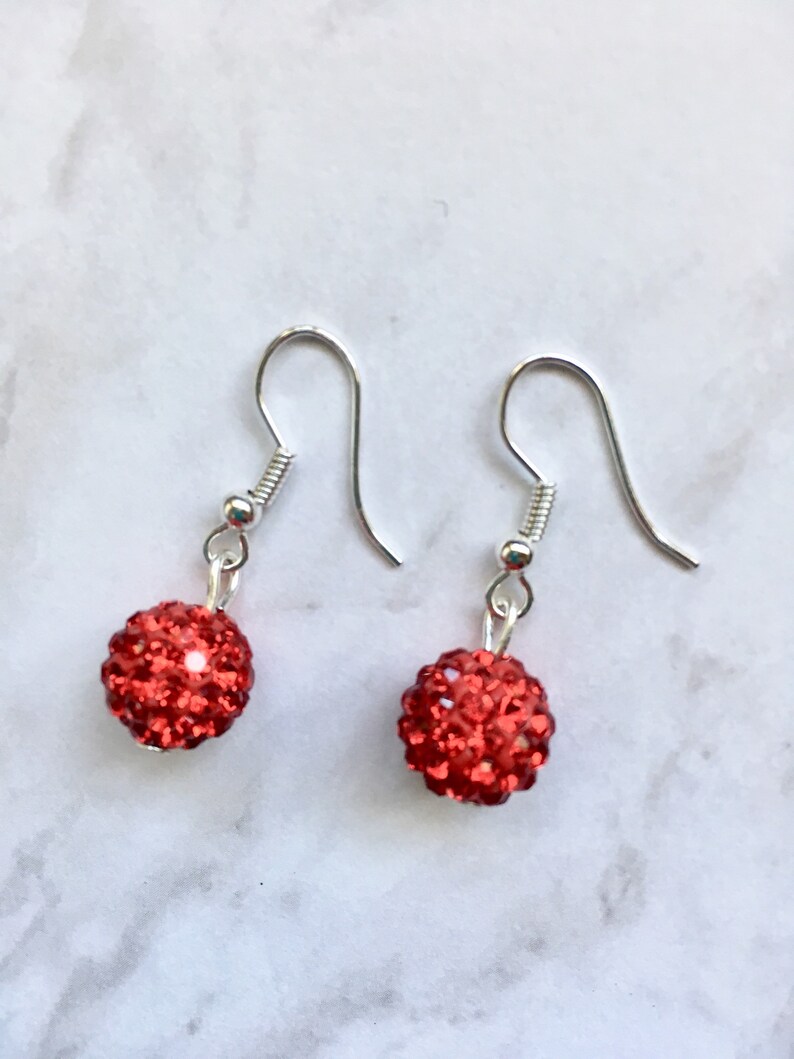 Disco Ball Beads Crystal Earrings Silver Earrings Wedding Accessories Red Disco Ball Earrings Red Crystal Earrings