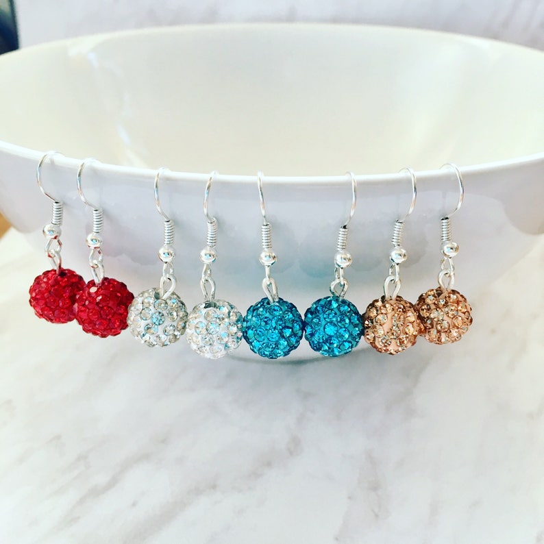 Disco Ball Beads Crystal Earrings Silver Earrings Wedding Accessories Red Disco Ball Earrings Red Crystal Earrings