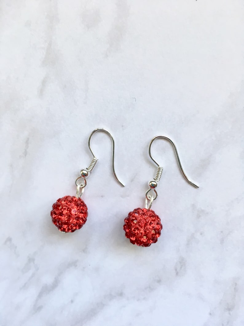 Disco Ball Beads Crystal Earrings Silver Earrings Wedding Accessories Red Disco Ball Earrings Red Crystal Earrings