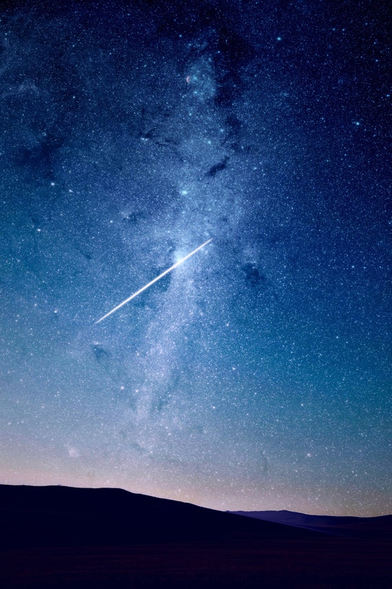 Shooting Star Photo Starry Sky Photography Night Sky Blue Sky Blue Wall Decor Vertical Photo Nursery Wall Decor Blue Tones