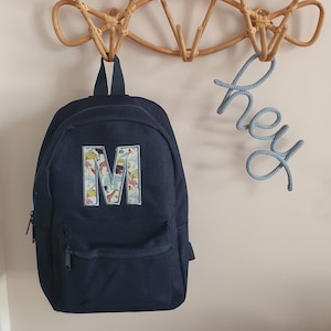 Liberty of London embroidered mini backpack personalised bag Embroidered Toddler Rucksack Nursey Bag Unisex Boy Girl Navy Blue