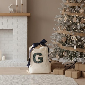 Liberty Christmas Santa Sack: Embroidered Initial Cotton Keepsake