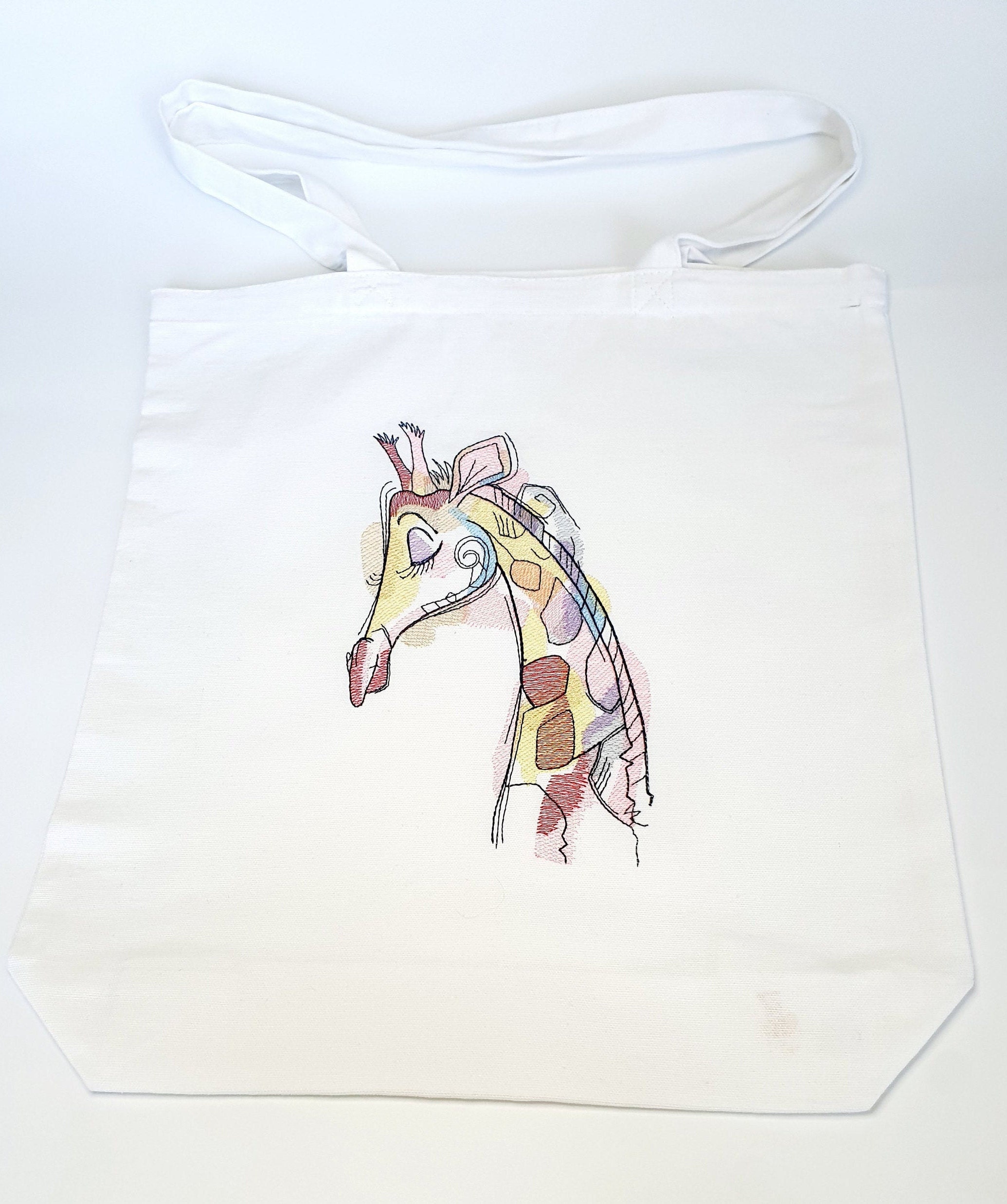 Embroidered Giraffe Canvas Tote Bag Wild Animals Canvas Tote Etsy