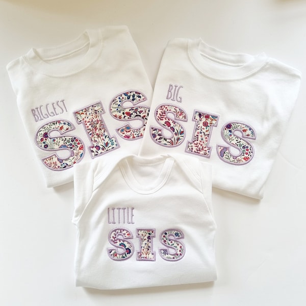 Liberty of London Big Sis Little Sis matching | Big Bro Lil Bro matching clothes | Gift for New baby boy and Brother | embroidered item