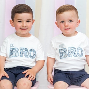 Liberty London Big Bro Little Bro Matching T-Shirts - Embroidered Sibling Set