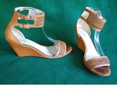 Coach Sandals Gabbie Wedge Ankle Strap Wrap 8 1 2 B Vintage Nude Perforated Leather Butterscotch Spring Summer Sexy Classic