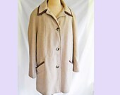 Retro Mackintosh of New England Vintage Winter Coat Size 12 Short Car Coat Peacoat Jacket Beige Brown Piping Pure Wool Warm Classic Pteppy