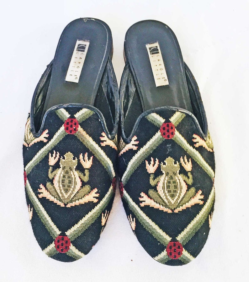 Carole Little Slippers Vintage Ladybug Frog Slides Needlepoint Etsy