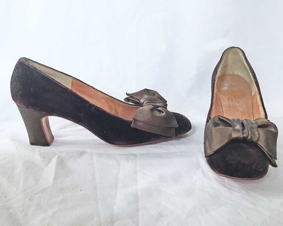 Antique Vintage 50s Pumps Jildor Velvet Satin Roun