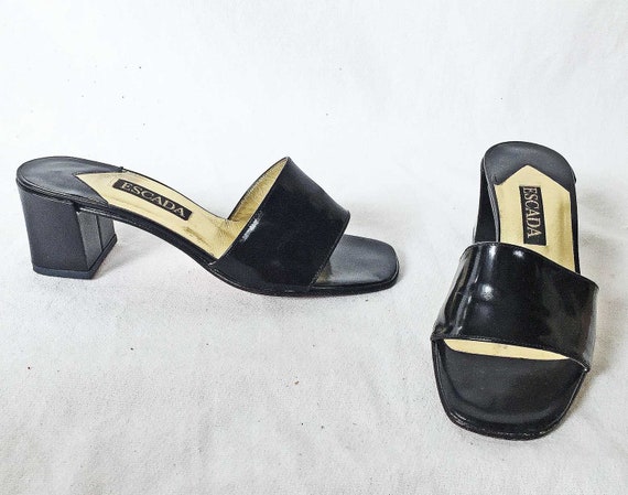 Escada Mules Slides Sandals 6B 2 Block Heel Shoes | Etsy Escada Shoes | Black Pumps With Beading | Poshmark