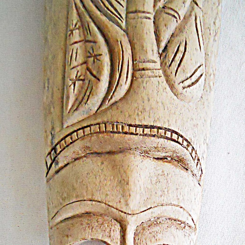 African Ritual Mask Vintage Carved Wood Long Face Carving Sculpture Natural 17 Long Tribal Art Ceremonial Decor Man Cave Cabin Library - 