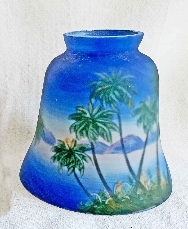 Lamp Shades Pair Glass Vintage Reverse Hand Painted Scenes Etsy