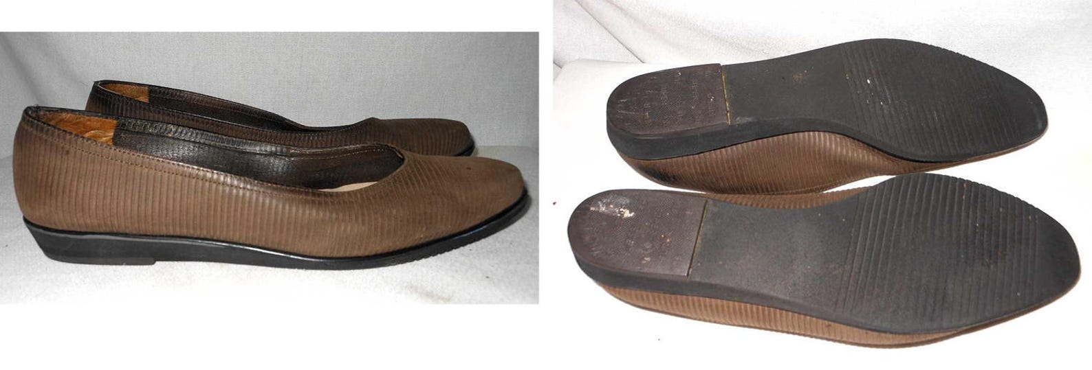 wedge flats salvatore ferragamo pumps ribbed brown leather ballet pointy 9 3a woman shoes