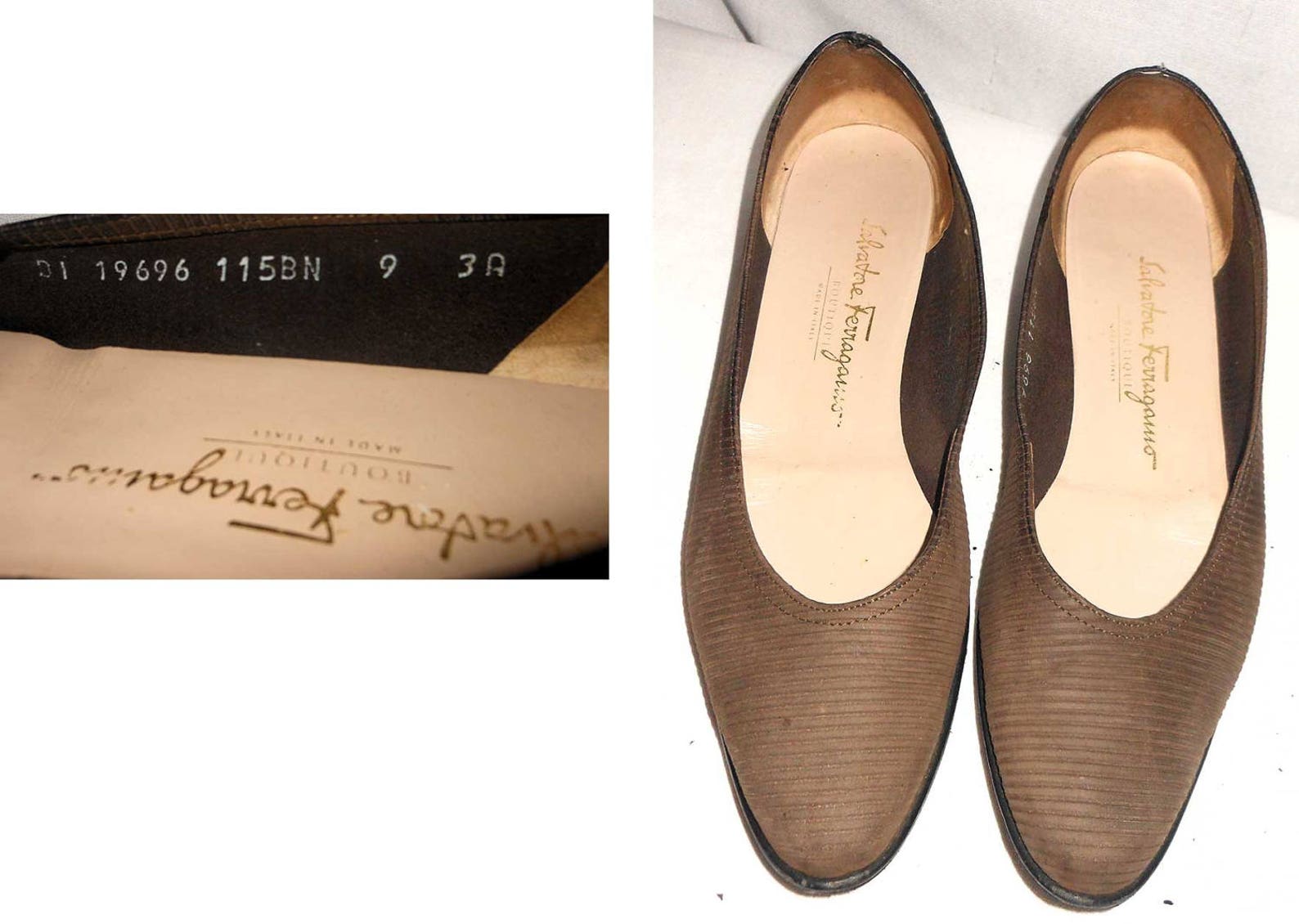 wedge flats salvatore ferragamo pumps ribbed brown leather ballet pointy 9 3a woman shoes