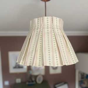 Pleated Lampshade | Box Pleat Lampshade | Pink and Green Striped Fabric Handmade Lampshade, Table Lampshade, Country home decor, House Gift