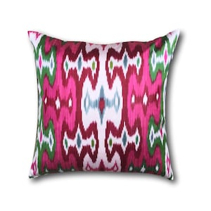 Fundas de cojín, cojines, cojines decorativos, funda de cojín Ikat de seda rosa y verde, 50 x 50 cm, cojín decorativo