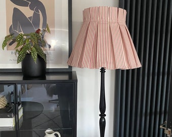 Pleated Lampshade | Box Pleat Lampshade | Raspberry Red Ticking Fabric Handmade Lampshade, Table Lampshade, Country home decor, House Gift
