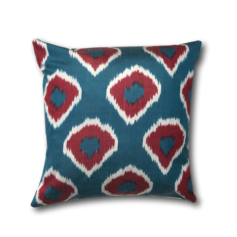 Blue and Red Silk Ikat Cushion Pillow Cover 50 X 50 Cm Etsy
