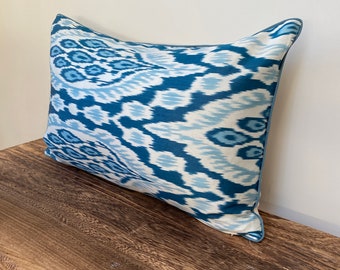 Blue Ikat Pillow Covers with Piping, Decorative Pillow Cover, Blue Pattern Cushion Covers, Bright and Colourful Home Decor