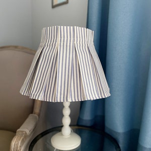 Blue Ticking Fabric Pleated Lampshade: Country Home Decor